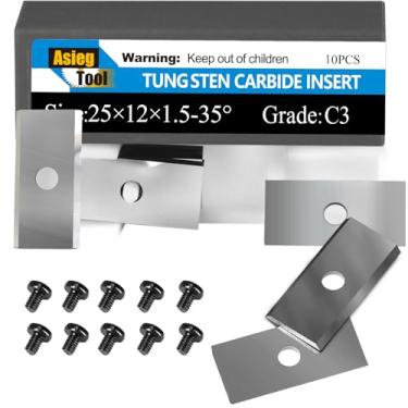 Imagem de Lâminas de corte quadradas de 25 x 12 x 1,5 mm, inserções de carboneto de 2,5 cm, 2 bordas com parafusos para marcenaria, sulco, cabeças de cortador de plaina helicoidal, 10 peças