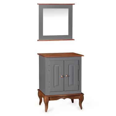 Imagem de Gabinete para Banheiro 2 Portas com Espelheira Dália 3057- Cinza/Imbuia Glazer