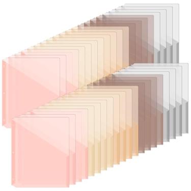 Imagem de Maitys Pacote com 50 bolsos para fichário, 3 furos, pastas de documentos de plástico transparente, organizador de pastas de plástico tamanho carta com bolsos, jaqueta para escritório (cor vintage, 24