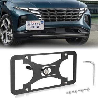 Imagem de Moldura frontal sem broca compatível com Hyundai Tucson | 2010-2021 Suporte de gancho de reboque para placa de carro antifurto Capas de etiqueta de carro à prova de ferrugem, acessórios de carro à