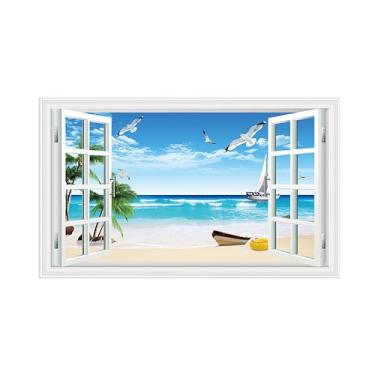 Imagem de Impressões em tela paisagens-Arte parede para janela falsa-Pássaros barco mar-Natureza Pintura Decoração Banheiro 30x50cm Sem Moldura