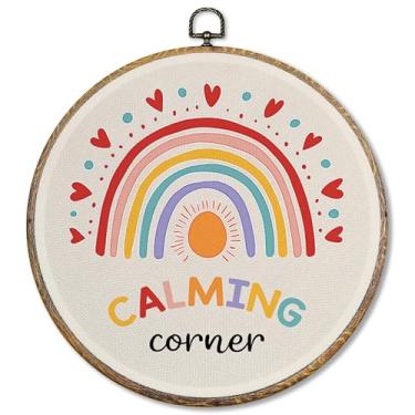 Imagem de Sufamb Boho Rainbow Mental Health Round Wall Art Decor, Canto calmante sala de aula, arte emoldurada, impressão de parede Boho para decoração de escritório, conselheiro escolar, 25 x 25 cm