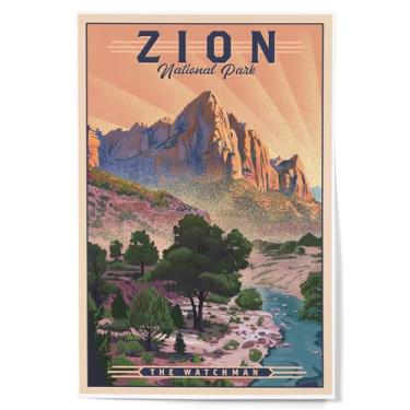 Imagem de Lantern Press Decoração de parede com impressão artística de 30 x 45 cm, Parque Nacional de Zion, Utah, litografia, The Watchman