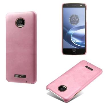 Imagem de Capa para MOTO Z Play,Proteção contra quedas,Casca de volta de cor sólida simples,Design de couro de imitação de plástico-Pink