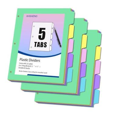 Imagem de Divisórias de fichário para fichário de 3 anéis, 5 divisórias de página de plástico com aba, coloridas