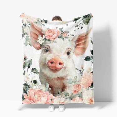 Imagem de Cobertor de porco fofo animal decoração quente cobertor de flanela macio presentes de porco para crianças meninos meninas homens mulheres 101,6 cm x 127 cm