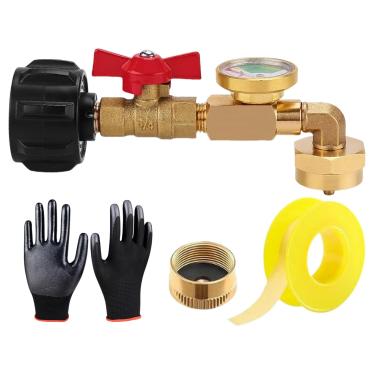 Imagem de Rrlihjgu Adaptador de Recarga para Botijas de Propano, Recarregador Com Válvula E Manómetro, Com Design De Cotovelo A 90 Graus Equipamento Para Exterior Fogareiro Jardim Churrasco Campismo Piquenique