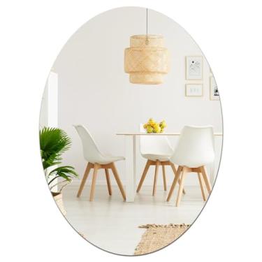Imagem de DARENYI Espelho de parede oval sem moldura de 42 x 33 cm para pia de banheiro, azulejo de acrílico não quebrável para parede, penteadeira, quarto, sala de estar, entrada, decoração de casa, fitas