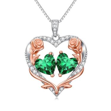 Imagem de Zoeniya Colar de coração rosa para mulheres banhado a ouro branco 18 k 12 meses com pedra do mês de nascimento, presente de aniversário e Natal para sua esposa, namorada, 25mm, base, Zircônia cúbica