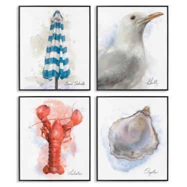 Imagem de Stupell Industries Conjunto de arte giclée emoldurado em preto Honeybloom Coastal Beach Creatures 4 peças por Matthew Piotrowicz, 20 x 16