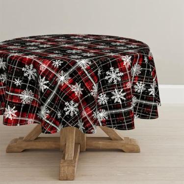 Imagem de Horaldaily Toalha de mesa redonda de Natal 227 × 236 cm, preta, vermelha, branca, lavável na neve, para decoração de festa, piquenique, jantar