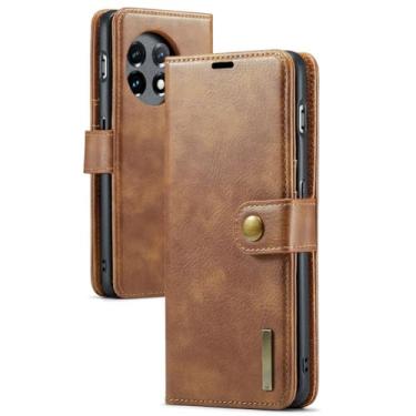 Imagem de FWYANZH Capa carteira para Oneplus 13, capa de couro destacável com flip magnético, proteção total, capa de telefone retrô, marrom, 13