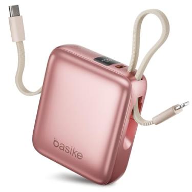 Imagem de Basike Carregador Portátil 10000mAh, Mini Power Bank com Cabos Integrados, Carregamento Rápido 22.5W(MAX), Pequeno, Led Indicador de Bateria para iPhone/Samsung/Huawei/Xiaomi, etc (Rosa)