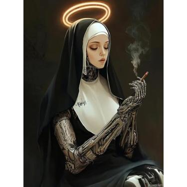 Imagem de PUAGEMTI Kits de arte de diamante de freira para adultos, kit de pintura de diamante de mulher bonita para adultos iniciantes kits de arte de diamante para decoração de parede para casa presentes para