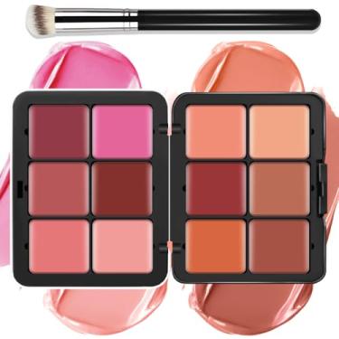 Imagem de LSxia Paleta de maquiagem creme [blush] de 12 cores para bochechas – Kit de paleta de maquiagem de blush tudo em um com pincel, fosco natural de longa duração, paleta de maquiagem facial à prova