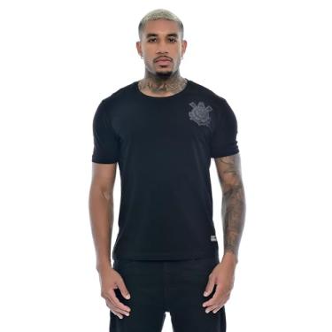 Imagem de Camisa Corinthians Com Brasao Frente Bordado, Masculina, Preta, XGG