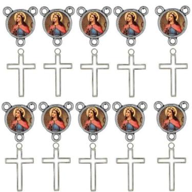 Imagem de 10 Crucifixos + 10 Entremeios Santa Filomena Niquel Resinado - Tudo Em