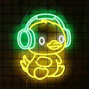 Imagem de Placa de música pato neon bebê pato luz LED sig para sala de jogos decoração de parede néon regulável sinal de bar música concerto homem caverna arte de parede 12,6 x 15,4 polegadas