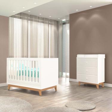 Imagem de Quarto Infantil Duplo 100% em MDF com Berço 2 em 1 Tuboarte Cômoda Natan Berço Lucca