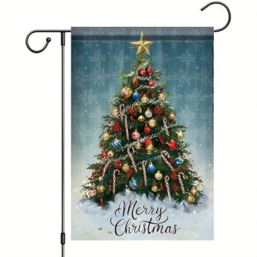 Imagem de Saoplasa Bandeira de jardim de Natal, árvore de Natal, enfeite de bengala doce, 30,5 x 45,7 cm, faixa dupla face para jardim, para férias, inverno, varanda, pátio, gramado, rústico, fazenda, sazonal