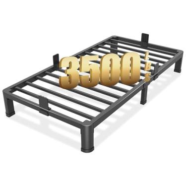 Imagem de FUIOBYVV Estrutura de cama de solteiro de 15 polegadas com pernas de borda de canto redondo, ripas de metal de aço resistente de 1,587 kg, sem necessidade de mola de caixa, plataforma, sem ruído