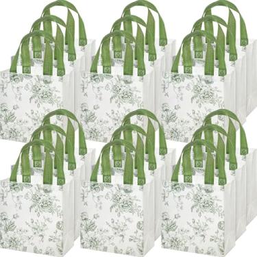 Imagem de HunnmingRe 30 peças de sálvia verde sálvia floral saco de presente de flor verde com alças reutilizável não tecido lembrancinhas de festa tote a granel para mulheres, casamento, aniversário, chá de