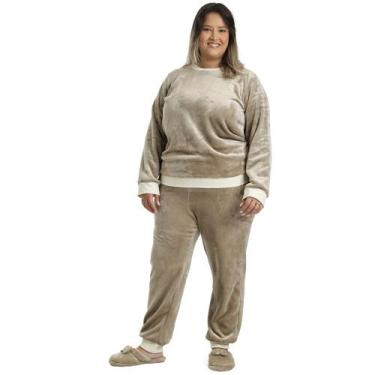Imagem de Pijama Plus Size em Pelúcia Lisa - Bege - EG - Puff, Bege, EG