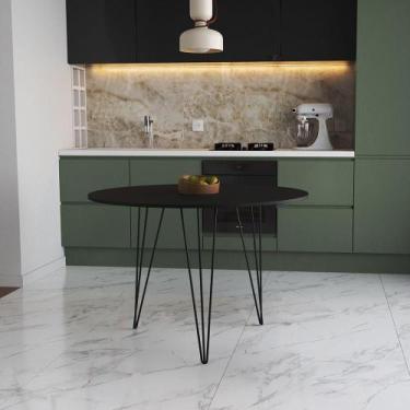 Imagem de Mesa De Jantar Redonda 90Cm Preta Clips 3 Pés Ferro Preto Cor: Preto -