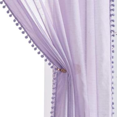 Imagem de Cortinas transparentes Treatmentex Pom-Pom Lilac 213 cm x 213 cm 2 uni