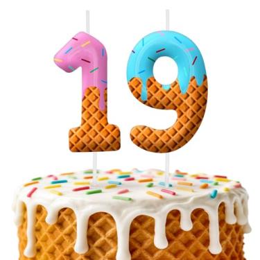 Imagem de Velas de aniversário de sorvete, decoração de topo de bolo de 6 cm, número 19 velas, decorações de aniversário, decorações de bolo de festa de aniversário, suprimentos de festa