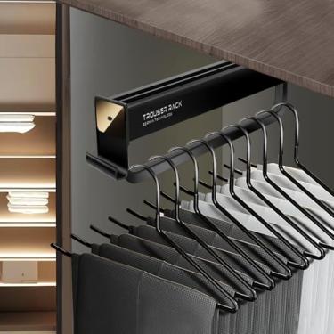 Imagem de UEAKPIC Vara de armário removível para guarda-roupa, cabides telescópicos para calças resistentes que economizam espaço (25 kg), organizador deslizante ajustável de trilho duplo para calças, casacos