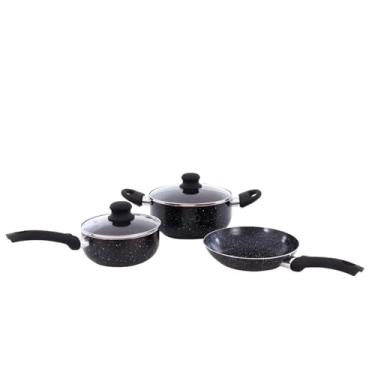 Imagem de Conjunto de Panelas Antiaderente, 3 Peças, Caçarola, Frigideira e Panela, Preto