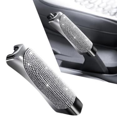 Imagem de MINGZAIQIPEI Capa de freio de mão de engrenagem de mudança de carro cravejada de diamante brilhante, alça de tração de concha de freio de mão, capa protetora de freio de mão de strass, universal para