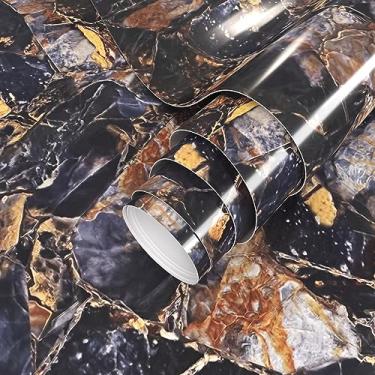 Imagem de VIOPVERY Papel de parede de mármore azul, papel de parede de mármore de 50 cm x 993 cm, papel de parede à prova d'água, película autoadesiva facilmente removível, cobertura de parede para cozinha