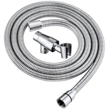 Imagem de G-Promise Suporte de cabeça de chuveiro de metal com mangueira/suporte de braço ajustável de latão maciço/mangueira de aço inoxidável flexível de 71 polegadas/montagem na parede substituição de cabeça