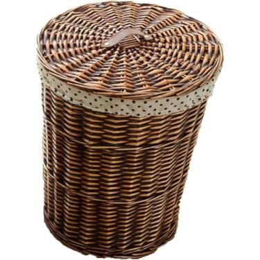 Imagem de Cesta De Roupas Sujas Grande Tecida à Mão Willow, Cesta De Armazenamento De Brinquedos Para Crianças, Cesta De Armazenamento De Roupas Sujas Com Tampa, Wooden