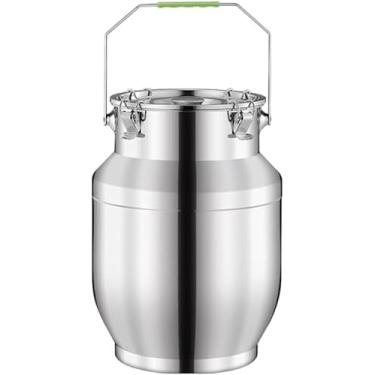 Imagem de Balde De Vinho Em Lata De Leite Em Aço Inoxidável, Balde De Leite Pesado, Com Tampa Selada E Trava Para Transporte De Armazenamento De Líquido De Vinho De Leite, 15L