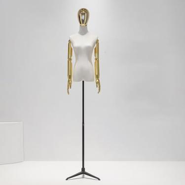 Imagem de Manequim Feminino Com Braços, Torso De Manequim Ajustável, Suporte De Manequim De Rotação De Cabeça Com Base De Metal Para Vestiário De Loja, Prateleira De Exib, Gold Square a