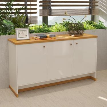 Imagem de Buffet Aparador 3 Portas 136cm Com Tampo 25mm Verbena - Off White E Naturale