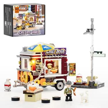 Imagem de FUNWHOLE Chili Dog Trailer Lighting Building Bricks Set - Street Fusion City Town Hot Food Truck with LED Light Display Kit 515 Pcs for Adults & Teens & Street Cultrue Lovers