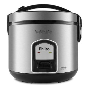 Imagem de Arrozeira elétrica a vapor Philco PH10 Visor Glass Inox - Preto/Prata,
