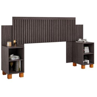 Imagem de Cabeceira Box Flex Mumbai Ripada com Mesas Laterais Nicho