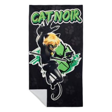 Imagem de Micotaku Miraculous Ladybug and Cat Noir Toalha de banho oficial licenciada 76 x 132 cm - Poliéster macio de secagem rápida/algodão, design preto/verde