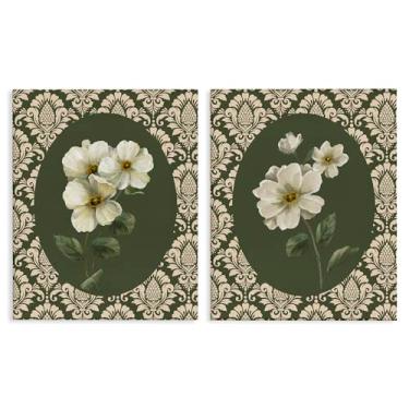 Imagem de Stupell Industries Fancy Lace White Florals Conjunto de arte de parede em tela de 2 peças, design por Nan, 76 x 61 cm