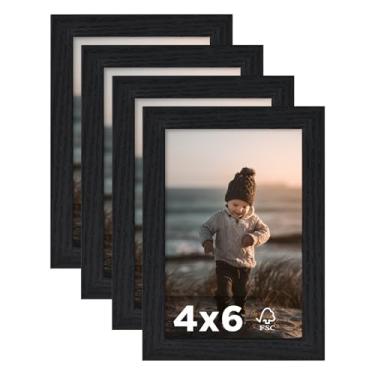 Imagem de KINLINK Conjunto de 4 porta-retratos de madeira preta, 10 x 15 cm, moldura de madeira com acrílico para 10 x 15 cm sem tapete para exibição de mesa e parede