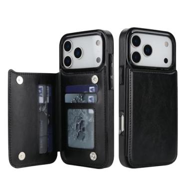 Imagem de LYJSMGZ Capa com suporte de cartão para Iphone17pro Max/17/17Pro/17Air, suporte oculto 2 em 1, compartimentos traseiros magnéticos, capa de telefone à prova de choque, preta, 17Pro