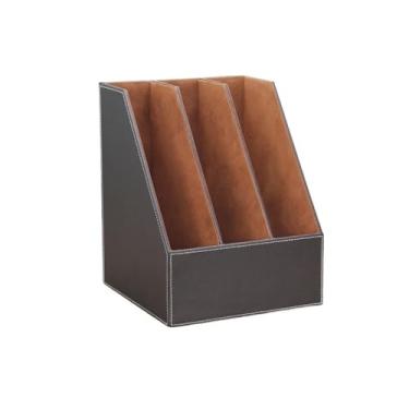 Imagem de Organizador de arquivos de mesa Estilo vertical com 3 compartimentos, porta-revistas de couro, organizador mesa escritório, caixa bandeja para documentos(Brown)