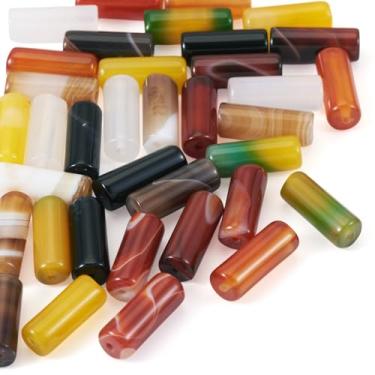 Imagem de Spritewelry 36 peças de contas de tubo de ágata natural pulseira grossa contas de bambu 15,5-16 mm coluna imitação de contas de pedra preciosa para fazer joias faça você mesmo, pulseira, colar