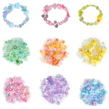 Imagem de Pacote com 260-320 contas de acrílico para fazer pulseiras, laço fofo, coração, urso, estrela, contas de acrílico, 6 cores para fazer joias, colar e chaveiro