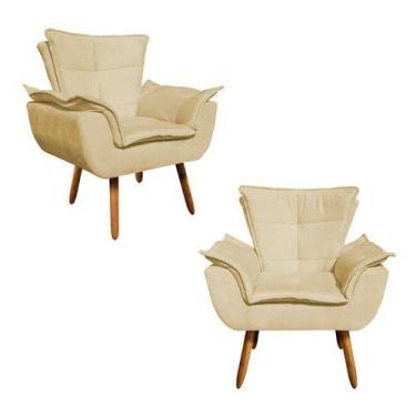 Imagem de Kit 2 Poltronas Opala Consultório Salão Suede Bege - King Lar